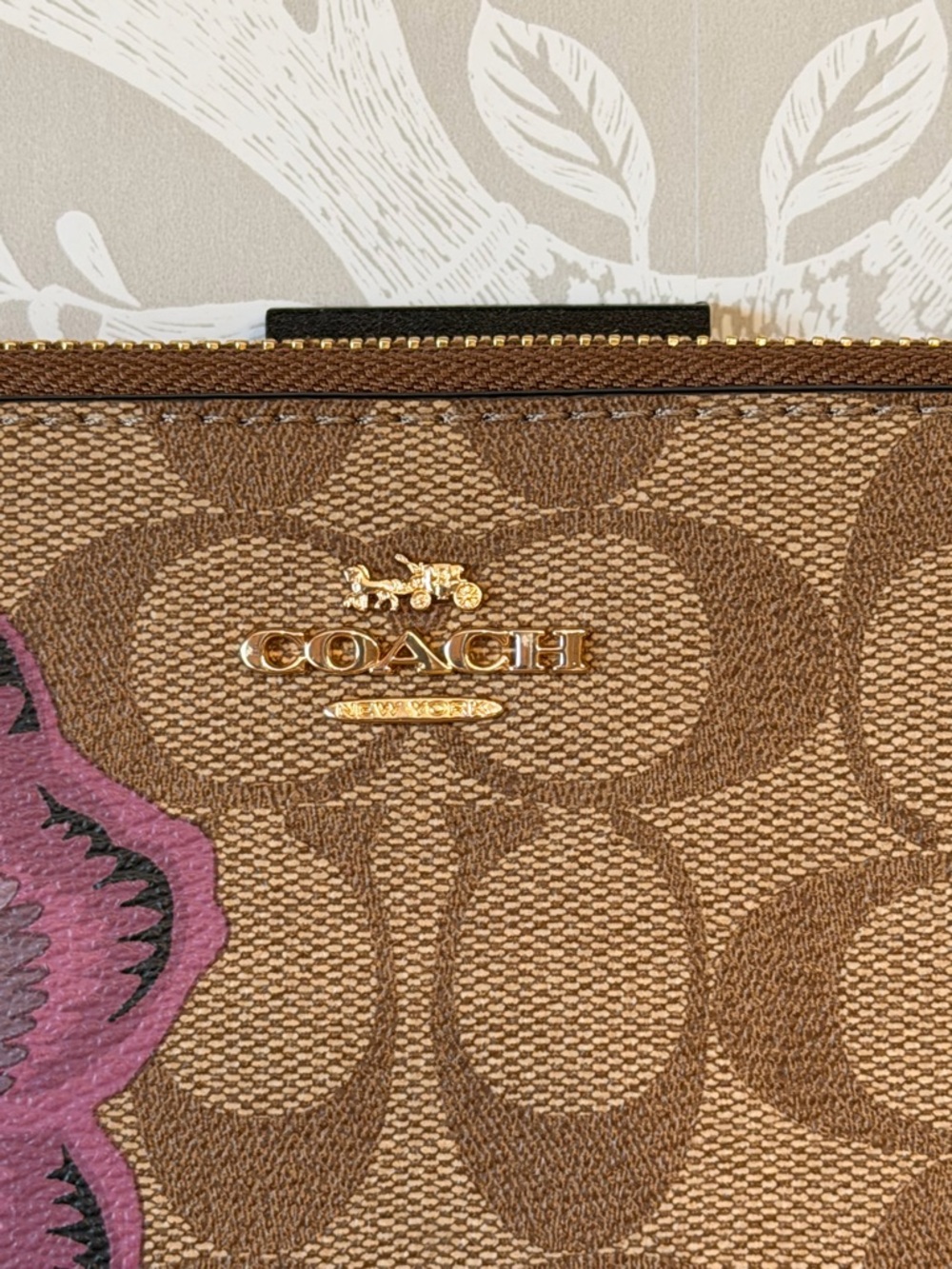 Coach x Kaffe Fassett Limited Edition Floral Retail Wallet 6657 IM/Khaki Purple - Picture 4 of 17